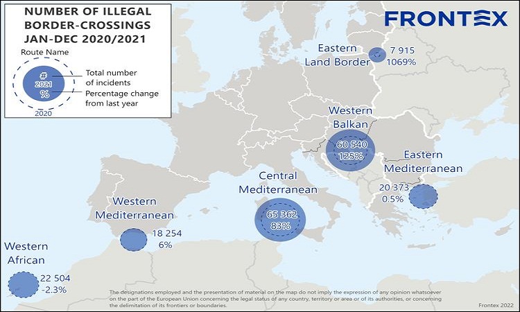 عدد المعابر عبر بحر إيجة   FRONTEX
